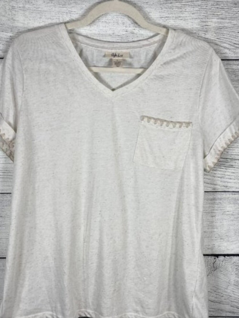 Style and Co Women Relaxed Fit Short Cuffed Sleeve Whip-Stitch Pocket T-Shirt XL